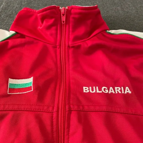 Vintage 90s Bulgaria Track Jacket Youth XL Red Green Spellout